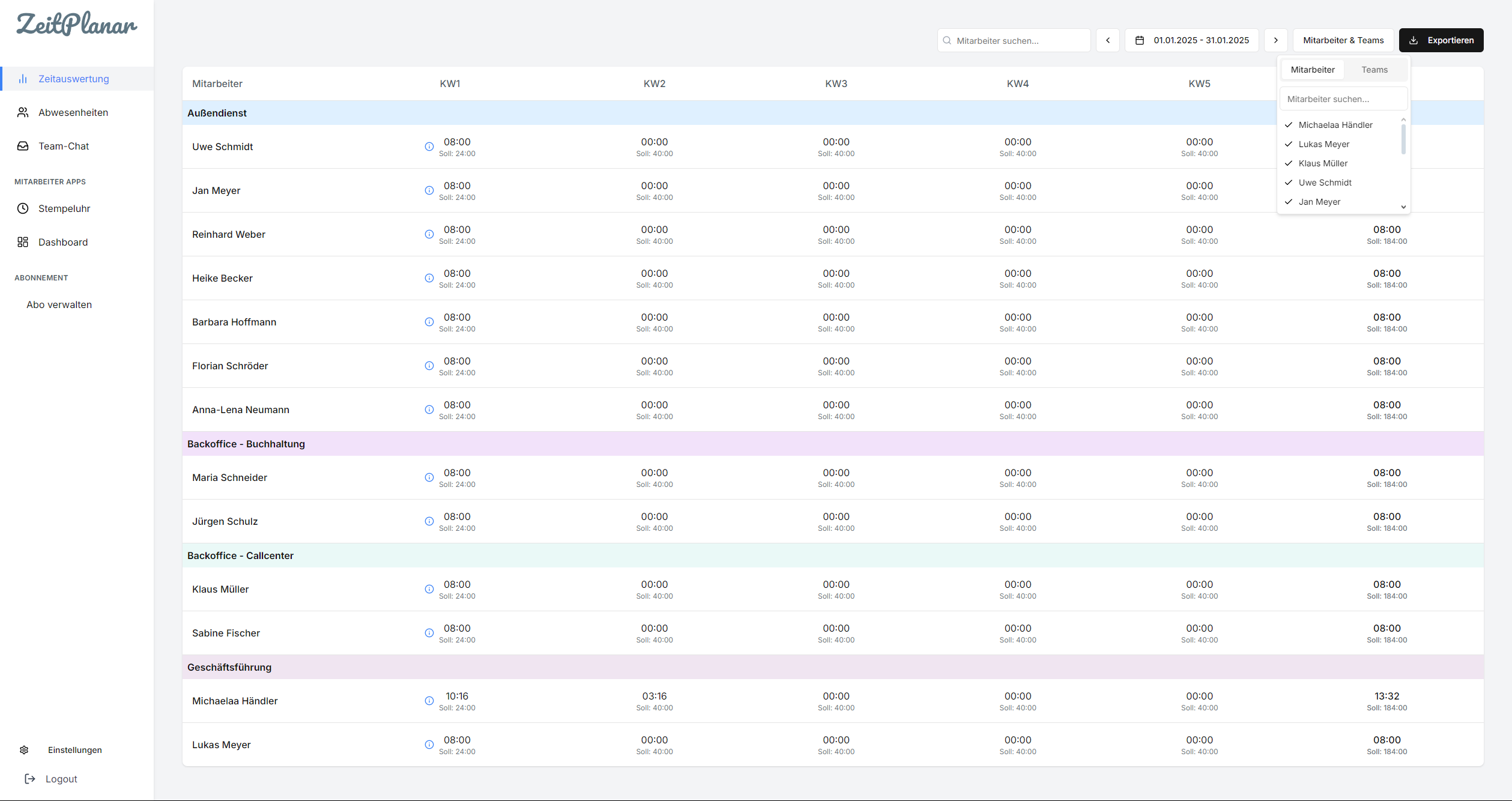 ZeitPlanar Dashboard